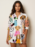 Speelse blouse met hondenprint in print 3