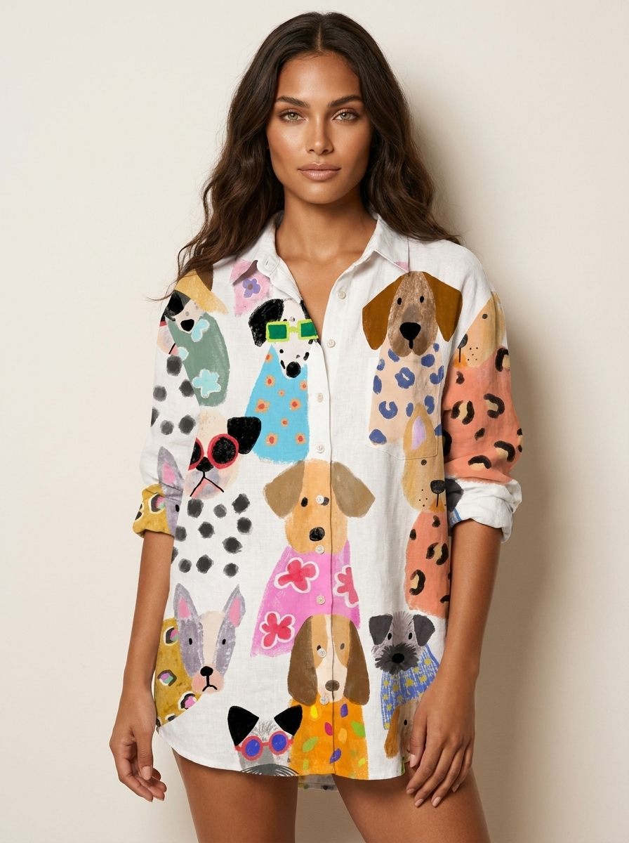 Speelse blouse met hondenprint in print 3