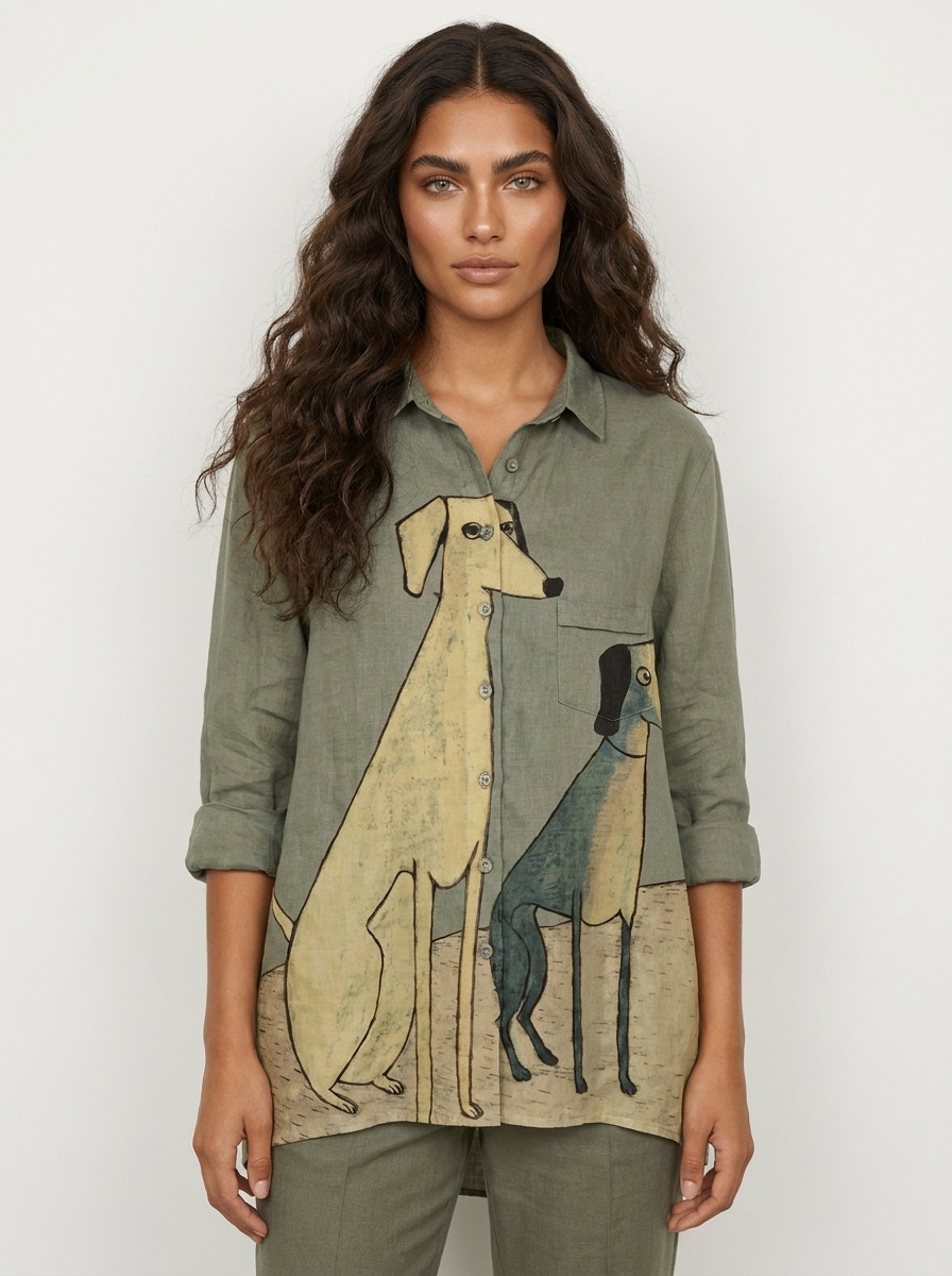Speelse blouse met hondenprint in print 7