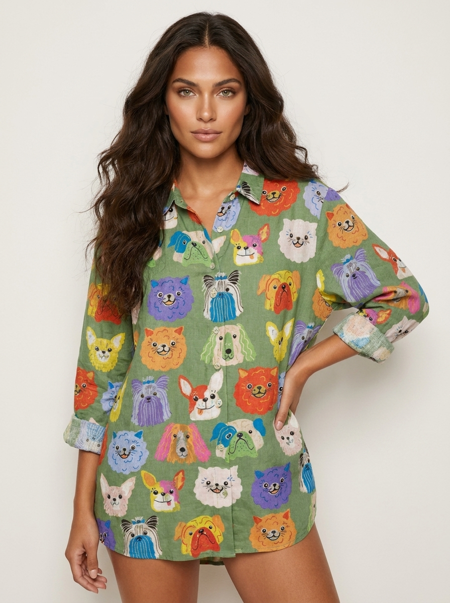 Speelse blouse met hondenprint in print 4