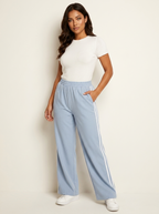 Sportbroek met zijstrepen en elastische taille voor dames in babyblauw