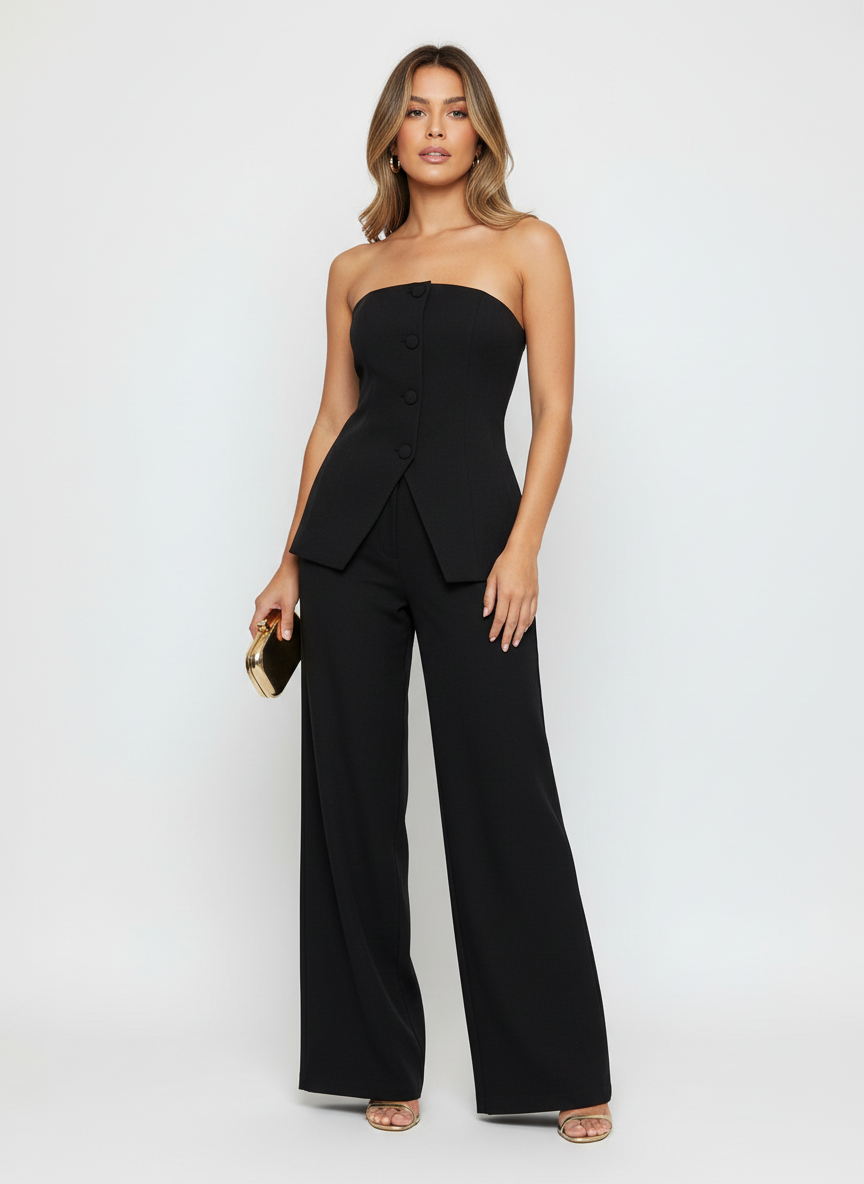Strapless pantalon set met verfijnde tailoring voor dames in zwart