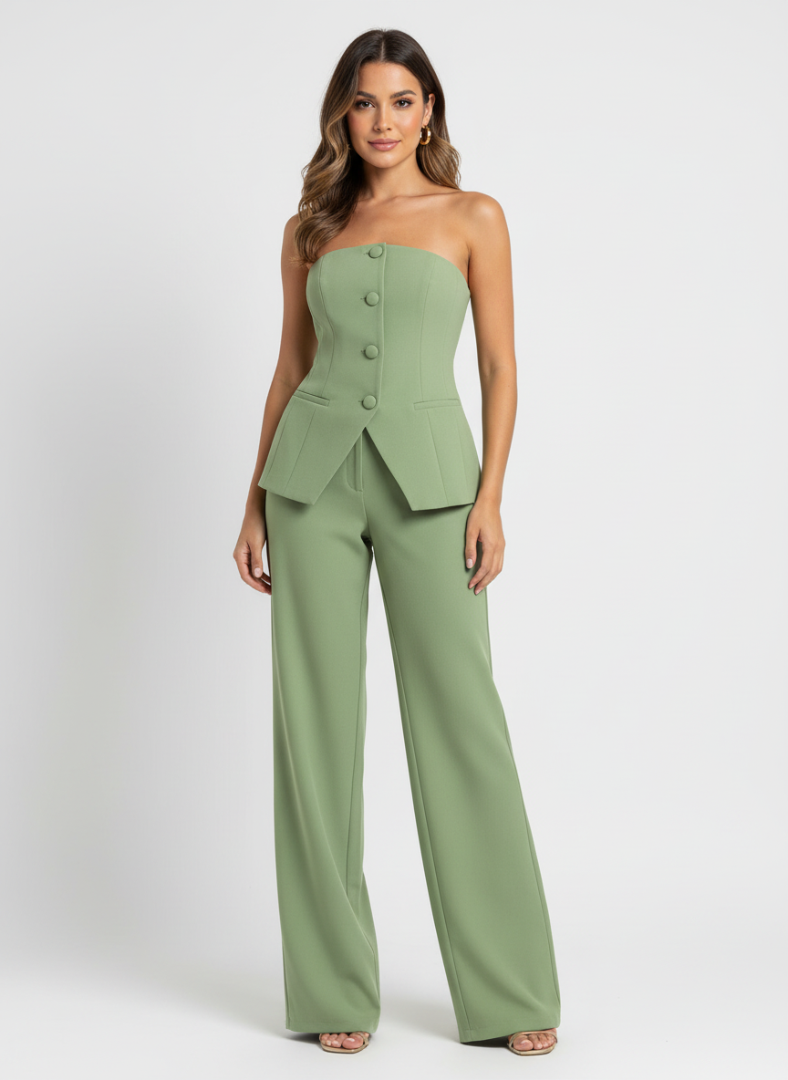 Strapless pantalon set met verfijnde tailoring voor dames in groen