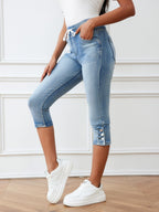 Stretch denim capri jeans met elastische taille voor dames