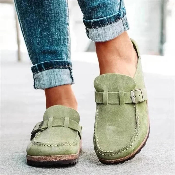 Suède sandalen met verstelbare gesp voor dames in groen