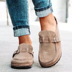 Suède sandalen met verstelbare gesp voor dames in khaki