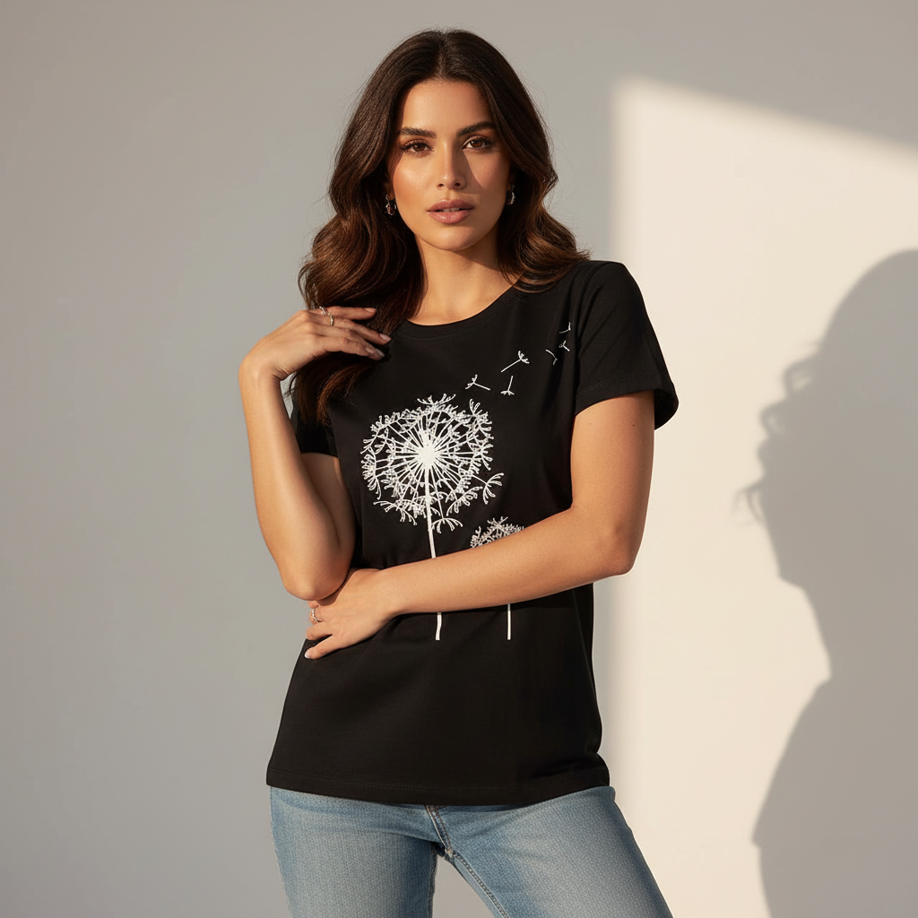 T-shirt met korte mouwen en ronde hals in zwart