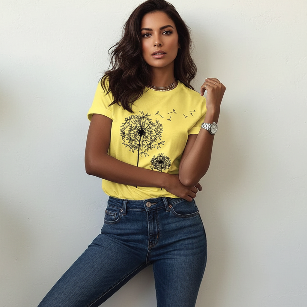 T-shirt met korte mouwen en ronde hals in geel