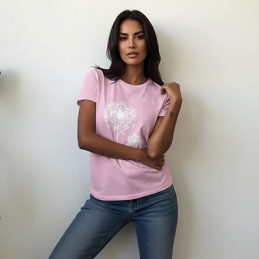 T-shirt met korte mouwen en ronde hals in roze