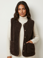 Teddy gilet met V-hals en voorzakken voor dames in bruin