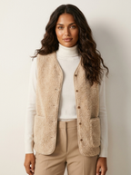 Teddy gilet met V-hals en voorzakken voor dames in beige