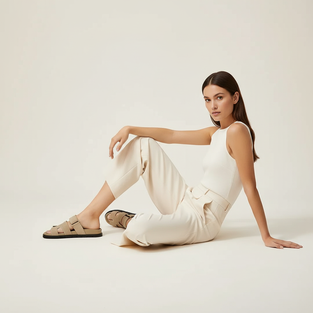 Teenslippers met comfortabel voetbed voor dames in beige
