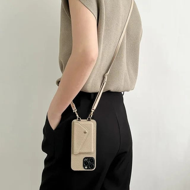 Telefoonhoesje met crossbody band en pasjeshouder voor dames in lichtbruin