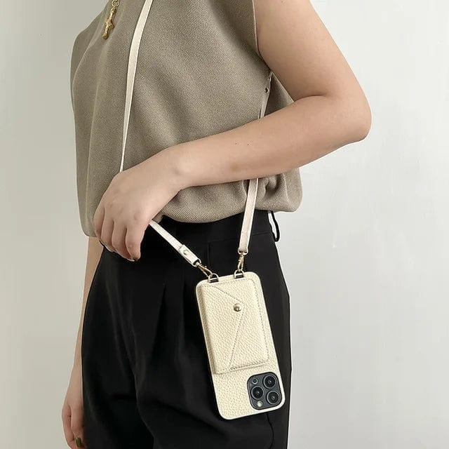 Telefoonhoesje met crossbody band en pasjeshouder voor dames in beige