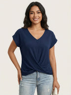 Top met drapering en V-hals voor dames in blauw