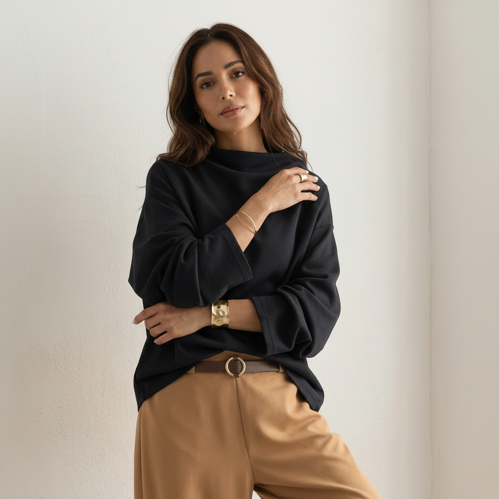 Top met boothals en oversized pasvorm in zwart