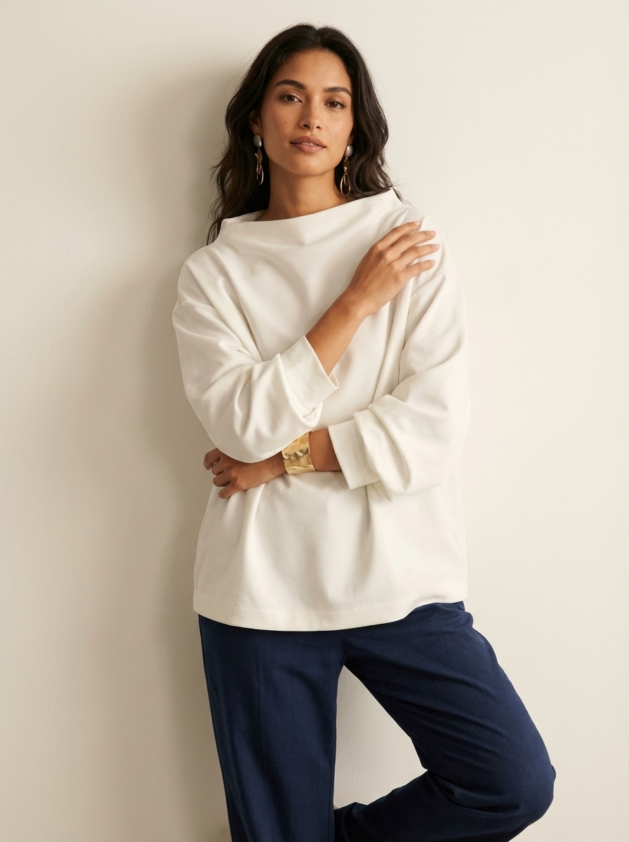 Top met boothals en oversized pasvorm in wit