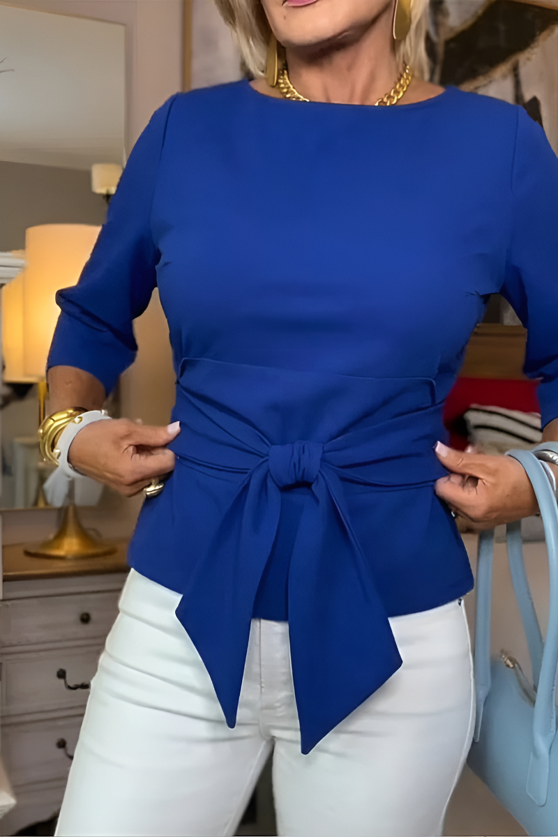 Top met strikdetail in de taille voor dames in blauw