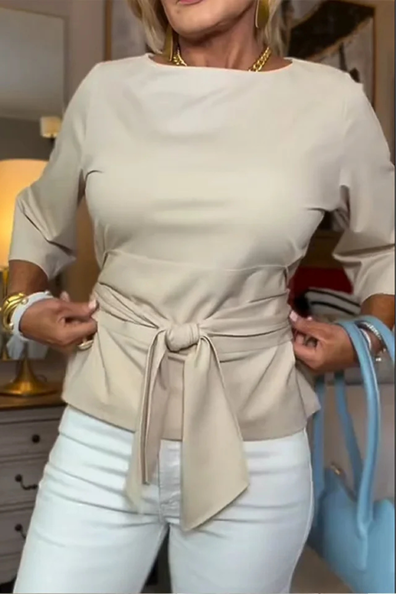 Top met strikdetail in de taille voor dames in beige
