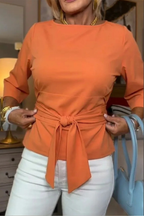Top met strikdetail in de taille voor dames in oranje