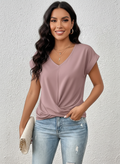 Top met V-hals en korte mouwen in roze