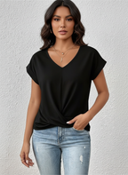 Top met v-hals en overslagdetail in zwart