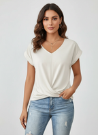 Top met v-hals en overslagdetail in wit