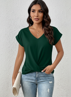 Top met v-hals en overslagdetail in groen