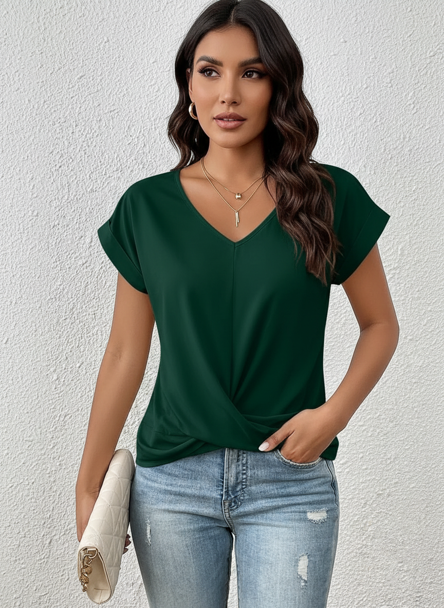 Top met v-hals en overslagdetail in groen