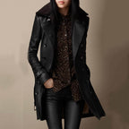 Trenchcoat met dubbele knoopsluiting en zachte kraag voor dames in zwart