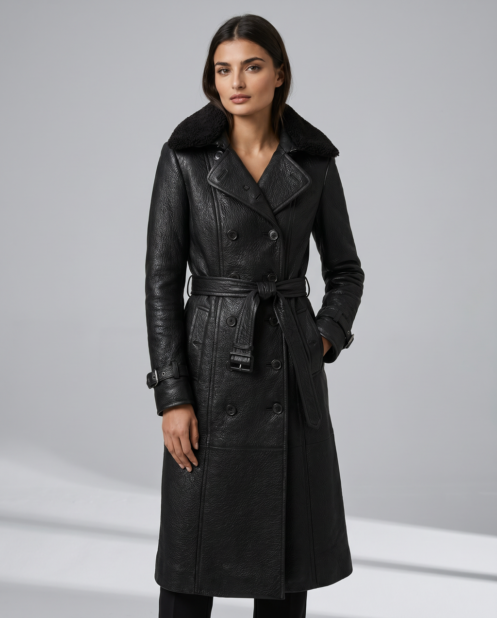 Trenchcoat met dubbele knoopsluiting en zachte kraag voor dames