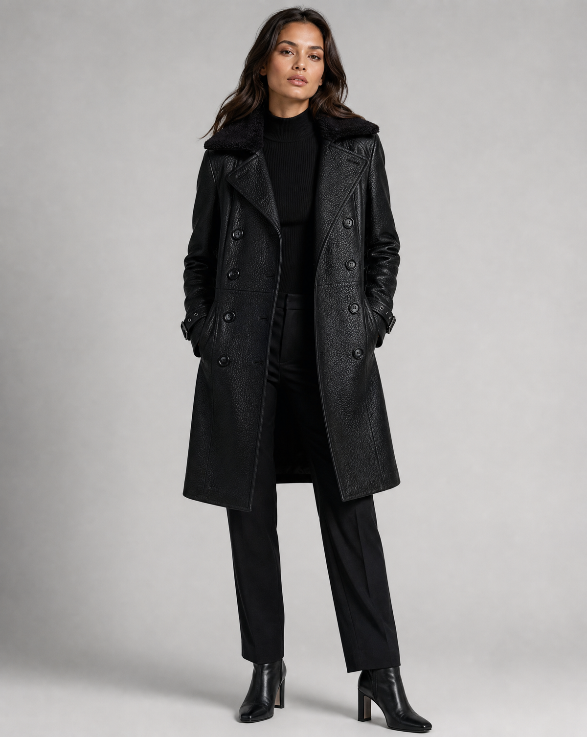 Trenchcoat met dubbele knoopsluiting en zachte kraag voor dames