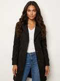 Trenchcoat met getailleerde pasvorm en knoopsluiting voor dames in zwart