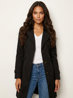 Trenchcoat met getailleerde pasvorm en knoopsluiting voor dames in zwart