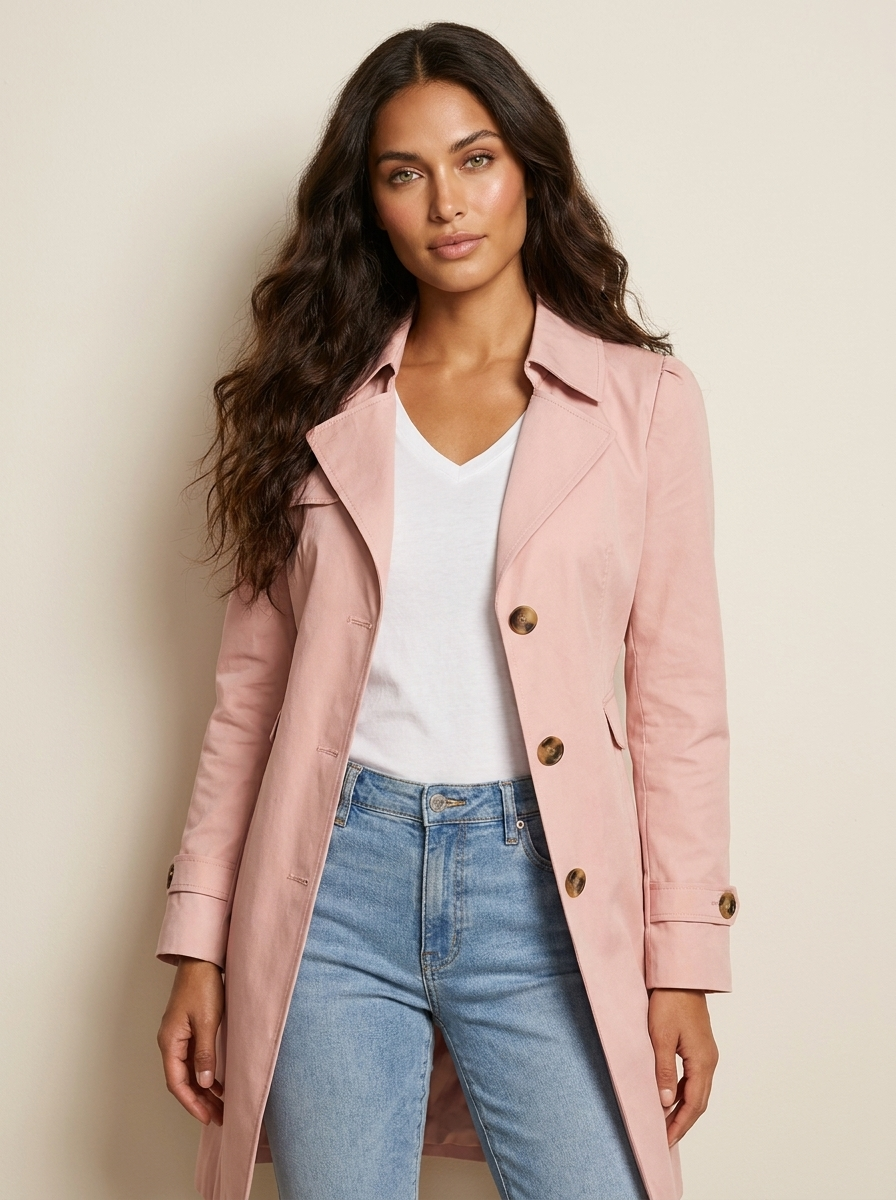 Trenchcoat met getailleerde pasvorm en knoopsluiting voor dames in roze