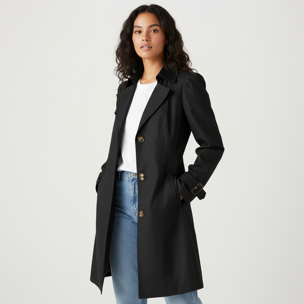 Trenchcoat met getailleerde pasvorm in zwart