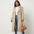 Lange trenchcoat met reverskraag en tailleceintuur voor dames in beige