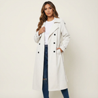 Lange trenchcoat met reverskraag en tailleceintuur voor dames in wit