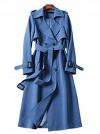 Trenchcoat met strikceintuur en dubbele knoopsluiting voor dames in blauw
