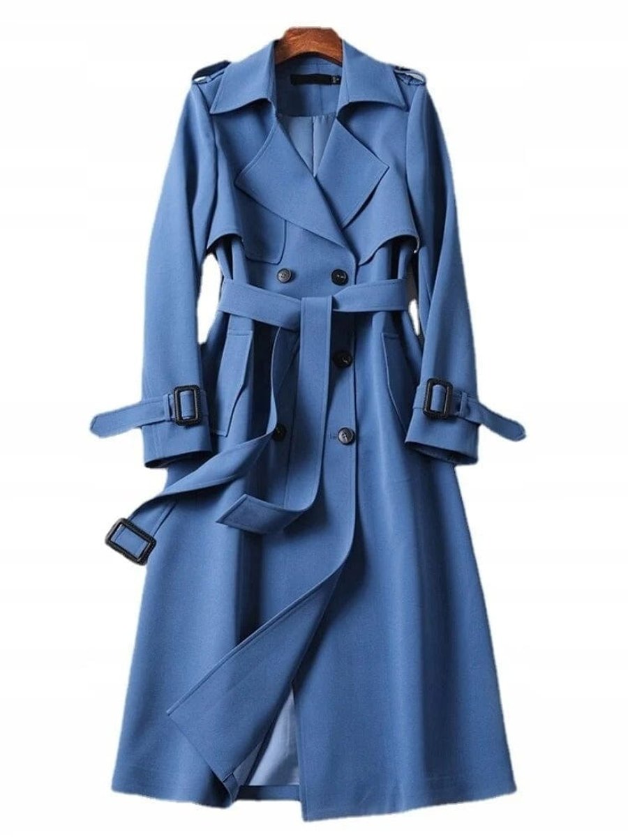 Trenchcoat met strikceintuur en dubbele knoopsluiting voor dames in blauw