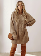 Trui jurk met kabelstructuur en oversized pasvorm voor dames in beige