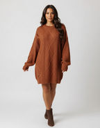 Trui jurk met kabelstructuur en oversized pasvorm voor dames in oranje
