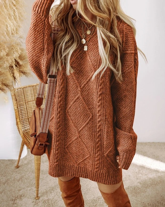 Trui jurk met kabelstructuur en oversized pasvorm voor dames