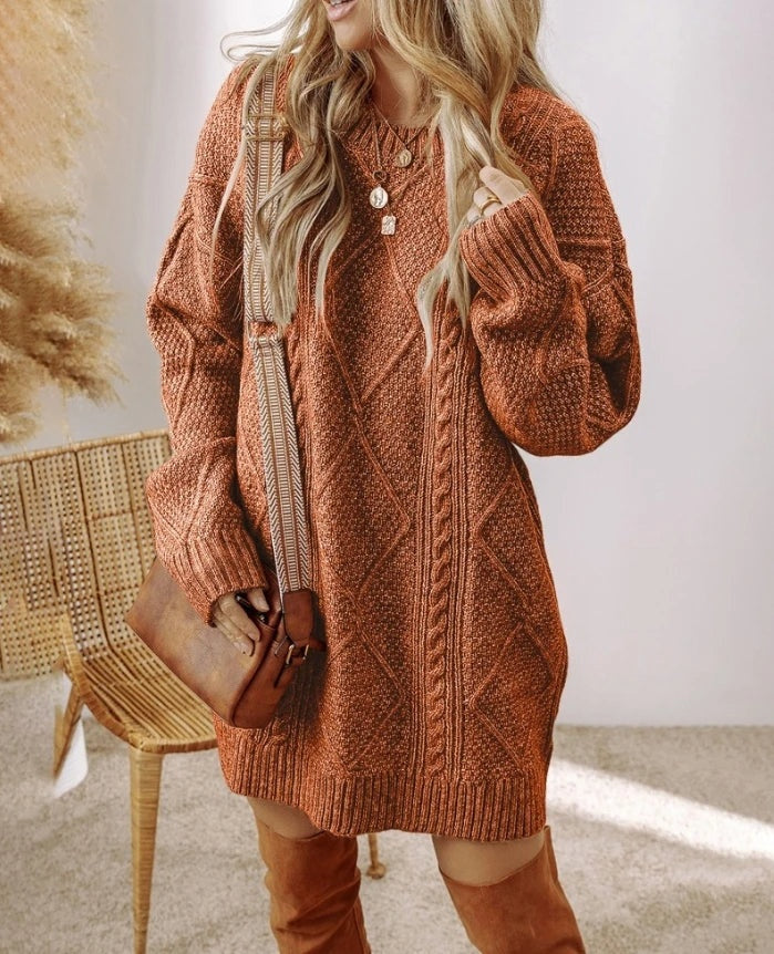 Trui jurk met kabelstructuur en oversized pasvorm voor dames