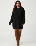 Trui jurk met kabelstructuur en oversized pasvorm voor dames in zwart