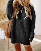 Trui jurk met kabelstructuur en oversized pasvorm voor dames