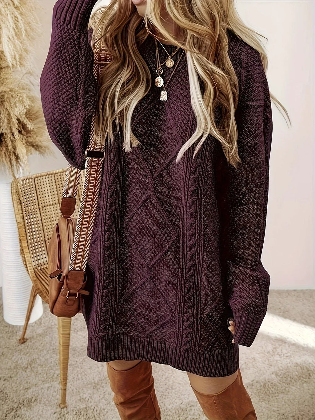 Trui jurk met kabelstructuur en oversized pasvorm voor dames
