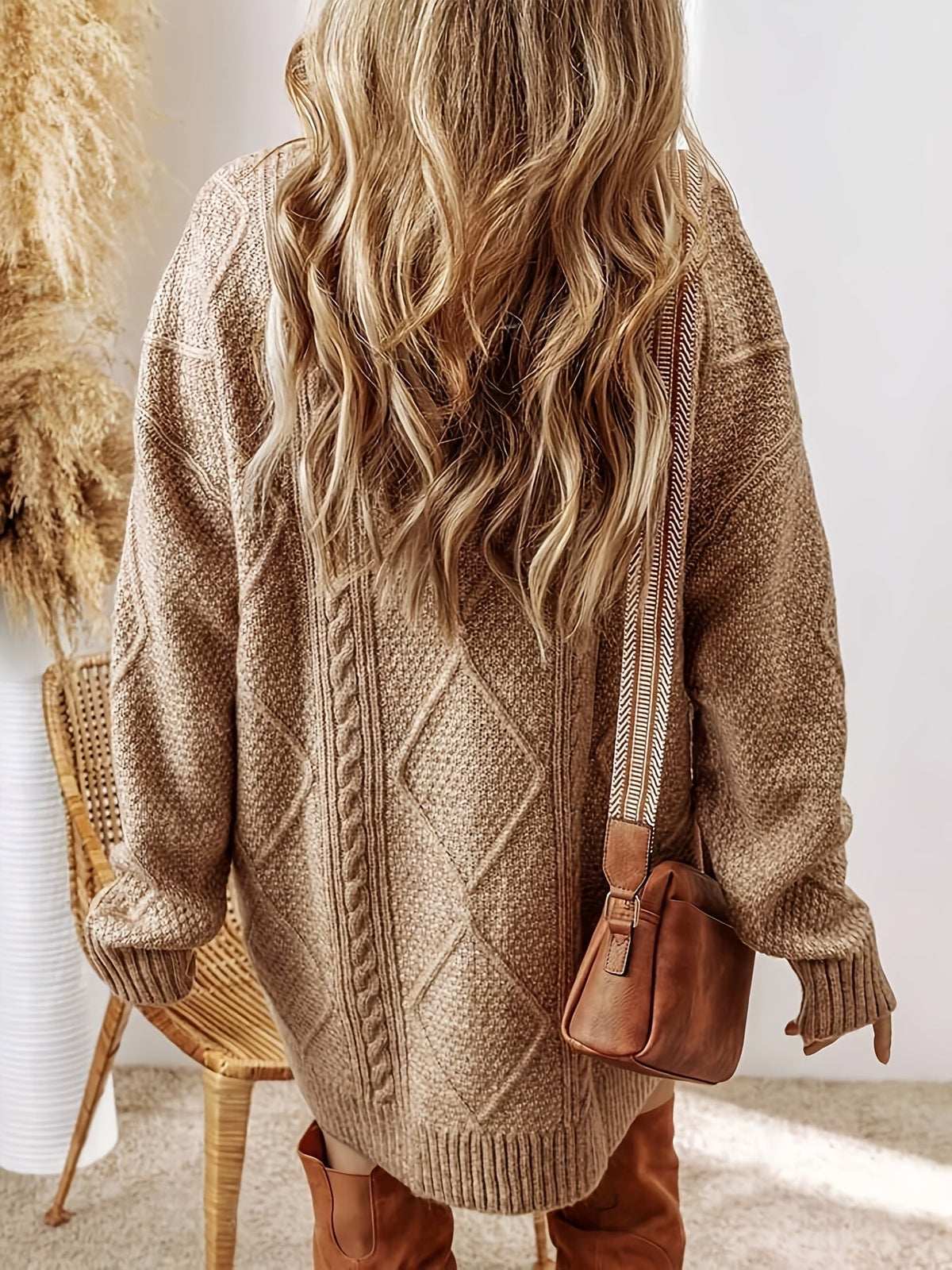 Trui jurk met kabelstructuur en oversized pasvorm voor dames