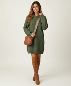 Trui jurk met kabelstructuur en oversized pasvorm voor dames in groen