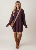 Trui jurk met kabelstructuur en oversized pasvorm voor dames in violet